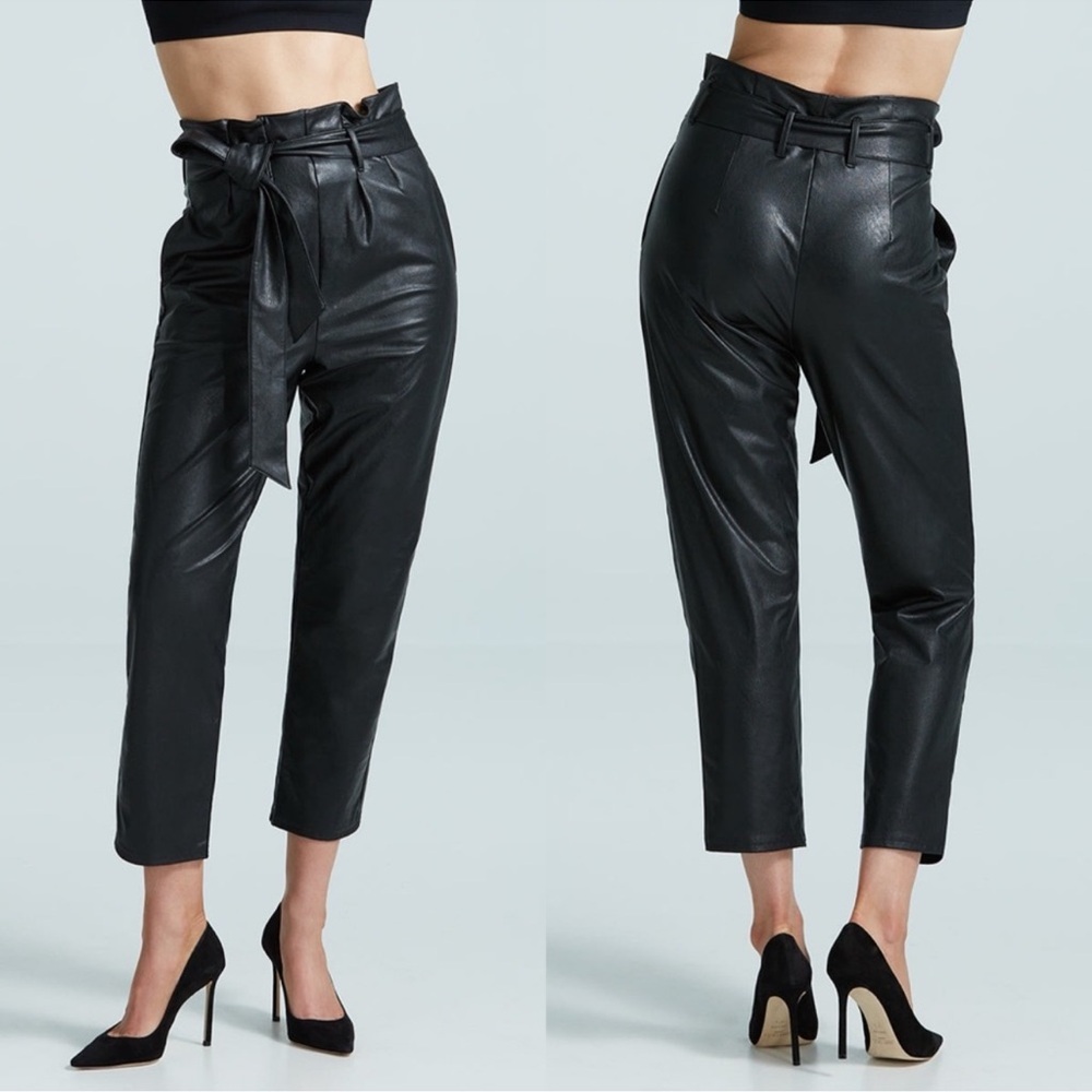 Commando Faux Leather Paperbag Pants High Waist Straight Black Size Large